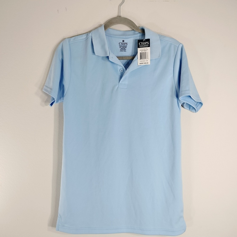 Chaps Light Blue Polo Shirt; Boys XL 18/20 School Uniform Performance Fabric